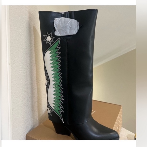 Zodiac Shoes - Zodiac Rowena Faux Leather Wings Black Knee High‎ Boot 10 western boho cowgirl